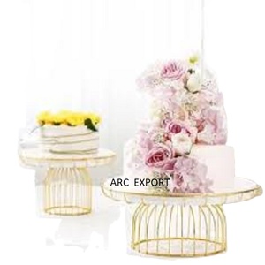 Soporte de pastel de vajilla de diseño elegante, soporte para cupcakes, soportes de pastel de Metal de alambre dorado con tapa blanca para suministros de restaurante de Hotel - Product Image 1