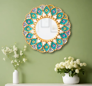 Espejo de Pared Redondo Decorativo Personalizado de 17.7 Pulgadas, Espejo Mandala Multicolor para Decoración de Pared, Estilo Veneciano Plateado - Product Image 5