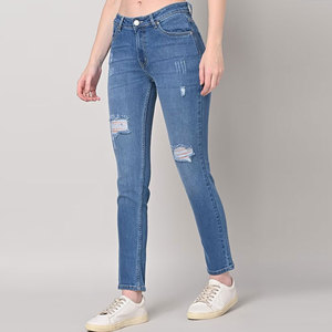 Pantalon en jean en détresse à la mode pour femmes devant plat vente en ligne impression à la mode tenue décontracté Service OEM idéal pour l'hiver - Product Image 2