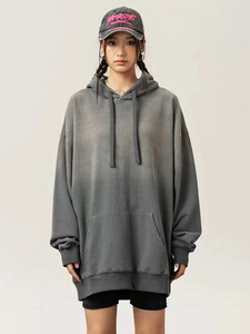 Sweat à capuche épais de haute qualité avec logo personnalisé 370 grammes 80% coton 20% polyester lavé changement progressif sweat à capuche éponge à l'intérieur des sweats à capuche - Product Image 3