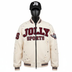 Blouson aviateur Letterman 100% polyester avec broderie personnalisée logo en satin appliqué de sororité avec lettre de la fraternité grecque pour homme - Product Image 1