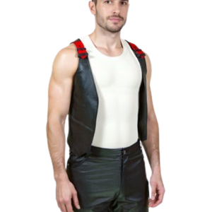 <b>Mens</b> Gridlock Leather <b>Waistcoat</b> <b>Black</b> and Purple Faux Leather Fetish Clubwear Vest - Product Image 1