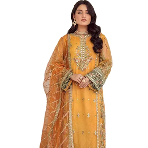 ชุดเครื่องแต่งกายชาติพันธุ์ชุด2024 kameez คอปักลายประจำชาติแฟชั่นปากีสถานดีไซน์ใหม่ - Product Image 1