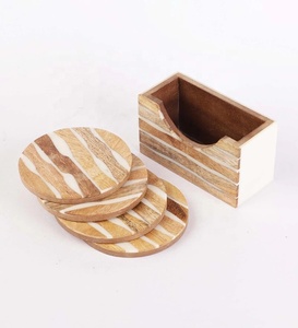 Posavasos de madera y resina de diseño Popular, Juego de 4 piezas de forma redonda pulida brillante, venta superior hecha a mano - Product Image 3