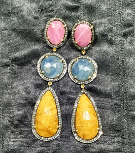 Reyes พลอยสีฟ้าและทับทิมที่สวยงามต่างหูวิคตอเรียสุดหรูทอง14K 925เงินเครื่องประดับเพชรธรรมชาติสำหรับผู้หญิง - Product Image 3