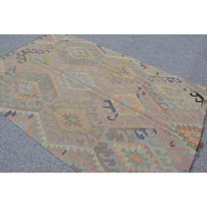 Tapis Kilim Turc Vintage 5.3 X 8.5ft Marron Vert Patchwork Design Laine avec Support en Latex Tissage Plat et Techniques Jacquard - Product Image 4