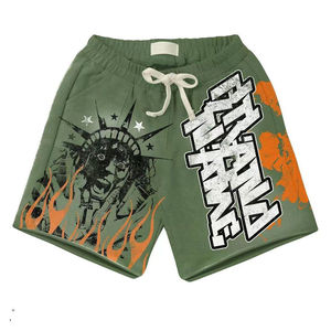 100% algodón peso pesado Terry Vintage lavado Sufaded Streetwear pantalones cortos hombres logotipo personalizado bordado parches diamantes de imitación pantalones cortos de sudor - Product Image 4