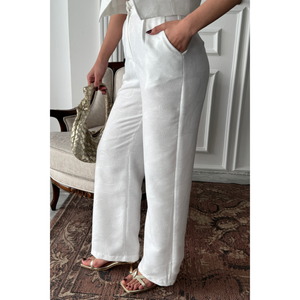 Ensemble veste et pantalon en lin pour femme, blanc, à un bouton - Product Image 2