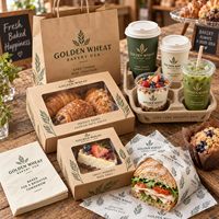 AT PACK Ensemble d'emballages personnalisés pour boulangerie à emporter avec sacs en papier, boîtes à gâteaux, gobelets à café, papier d'emballage et fournitures à emporter pour café