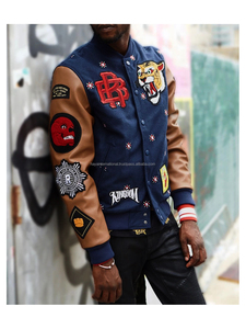 New Design Custom Embroidery <b>Patches</b> Plus Size Brown Color Leather Sleeves Men Varsity <b>Jacket</b> - Product Image 6