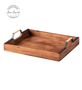 Premium Handmade Disposable Wooden Serving <b>Tray</b> with Metal Handles for <b>Kitchen</b> Dining Hotel Use-Durable Stylish Home Decor - Product Image 1