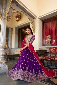 Exquisita Regal Vichitra Silk Lehenga Choli Ropa étnica india tradicional detallada intrincada para fiestas de Diwali Verano - Product Image 6