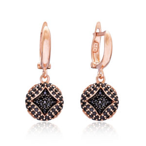 Geometric Shape Black CZ Stone Round Design Jewellery Turkish Wholesale 925 Sterling <b>Silver</b> Jewelry <b>Dangle</b> <b>Earrings</b> - Product Image 1