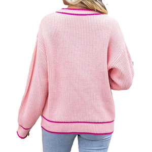 Suéter rosa suave con colores personalizados y suéter de cárdigan de punto bordado para suéter informal de fraternidad de hermandad universitaria - Product Image 3