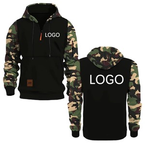 Personaliza tu logotipo sudaderas con capucha para hombre, sudaderas con paneles de camuflaje adornos de cremallera de moda streetwear regalos personalizados hombres - Product Image 1