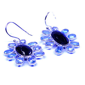 Wedding Wear Classic Charm Earrings 925 Sterling Silver Gold Plated Labradorite <b>Blue</b> Topaz Gemstone Hanging Earrings - Product Image 3