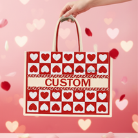 Modevolle Valentijnsdag Hart Vormige Strik Geborduurde Canvas Tote Bag Trendy Handgemaakte Geborduurde Cadeau Shopper voor Dames Uitjes Feestdagen