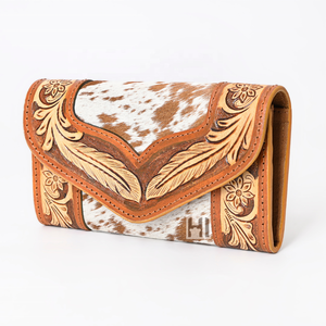 Portefeuille en cuir de vachette travaillé pour femme, pochette à main - Product Image 3