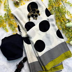 Tela semi Gajji heavy sari con blusa flor Premium creap seda Sari - Product Image 1