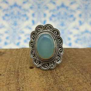 Boho Aquachalcedony & Moonstone Déclaration Anneau À La Main Minimaliste En Argent Sterling Bijoux De Mariage Livraison Gratuite Boho Cadeau - Product Image 1