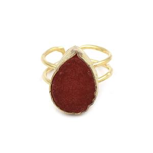 Sucre rouge Druzy Gemstone Plaqué Or Réglable Poire Bague Faite À La Main Élégante Agate Druzy Gemstone Bijoux Confortable Élégant Anneau - Product Image 1