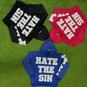 Sudadera con capucha personalizada con logotipo personalizado y bordado desgastado para hombre, precio de venta completo, ropa de moda de alta calidad, sudaderas con capucha de diamantes de imitación para hombre - Product Image 5