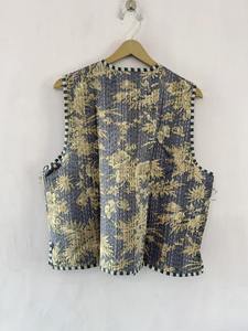 Handmade Block Print Kantha Waistcoat Jacket , Unisex Long Vest <b>Gilets</b> - Product Image 3