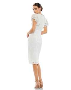 Robe de danse blanche longueur thé avec manches bouffantes à fossettes style de soirée droite pour les femmes pour la fête avec logo avant - Product Image 5