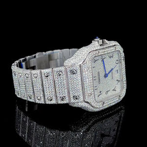 Montre unisexe de luxe VVS Moissanite, entièrement sertie de diamants, fabriquée à la main à l'arabe, mouvement mécanique automatique, cristal saphir, analogique, style hip-hop - Product Image 3