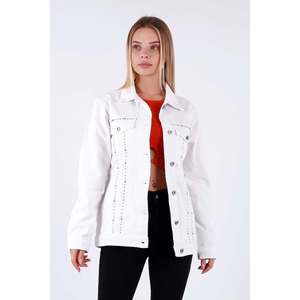 Chaqueta y abrigo de mezclilla con adornos de diamantes de imitación para mujer - Product Image 5