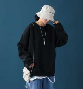 Sweat-shirt à capuche oversize en molleton tricoté 100 % coton pour femme, col rond, coupe longue et ample, 370g, uni, brodé - Product Image 2