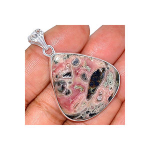 Enfático Colgante de pirita rara en Rodocrosita de Plata de Ley 925 a la venta al mejor precio minerales raros amantes de la energía cristalina - Product Image 1