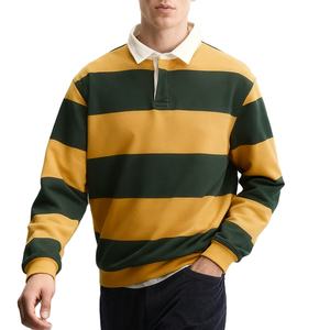 Camisetas Polo de Manga Larga con Rayas de Jersey y Bloques de Color en Algodón de Alta Calidad con Logotipo Bordado Personalizado - Product Image 1