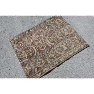 Tapis en laine turque marron et bleu vintage de 2,5 pieds x 3,2 pieds Tapis de salon design patchwork tissé à plat pour adolescents - Product Image 2