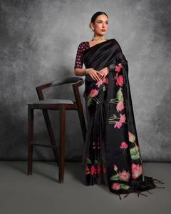 Collection de saris en soie Tussar doux imprimés floraux Sarees de créateur légers tissés à la main avec des impressions numériques et en blocs - Product Image 2