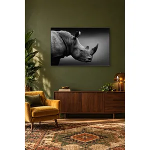 Impression sur toile de profil de rhinocéros noir et blanc Fida - Product Image 4