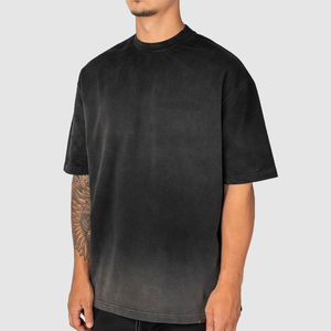 Wholesale Men'S <b>Tshirt</b> Acid Washed Rib Neck <b>Tshirts</b> Drop Shoulder Oversized Streetwear Distressed T-Shirts for Men - Product Image 2