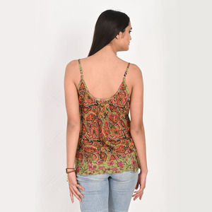 Women's Handmade Recycled Sari <b>Silk</b> <b>Top</b> Spaghetti Strap Tank <b>Top</b> for Summer - Product Image 5