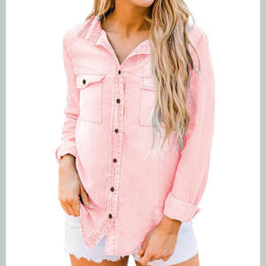 Camisa Vaquera Transpirable de Manga Larga con Botones y Bolsillo en el Pecho para Mujer, el Mejor Producto, Nueva Camisa Vaquera Moderna para Mujer - Product Image 2