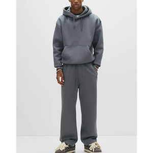 Ensemble de sweat-shirt et de pantalon de survêtement unisexe imprimé gris, coupe classique, en coton mélangé confortable, pour vêtements de détente d'hiver - Product Image 1