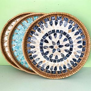 High Quality Home Decor Rattan Tray Handmade in Viet Nam Combining Mother of Pearl <b>Mop</b> Serving Tray Wholesale - Product Image 2