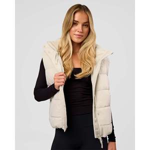 <b>Women's</b> Cropped Puffer <b>Vest</b>-Shale Beige <b>Winter</b> Streetwear - Product Image 6