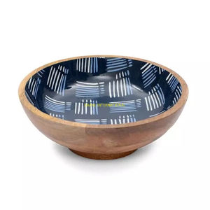 Bol de service en bois émaillé personnalisé avec motif bleu marine Intérieur Hôtels Vaisselle Salade Soupe Riz Pâtes Bols décoratifs - Product Image 1