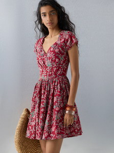 Bombay Paisley ชุดเดรส A-Line ผ้าฝ้ายลายดอกไม้สีแดง - Product Image 1