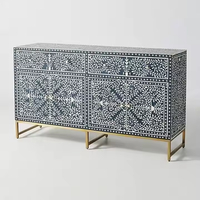 Console d'incrustation d'os Coffre à tiroir en incrustation d'os Plateau de table en incrustation d'os multicolore floral par artisanat en croissant