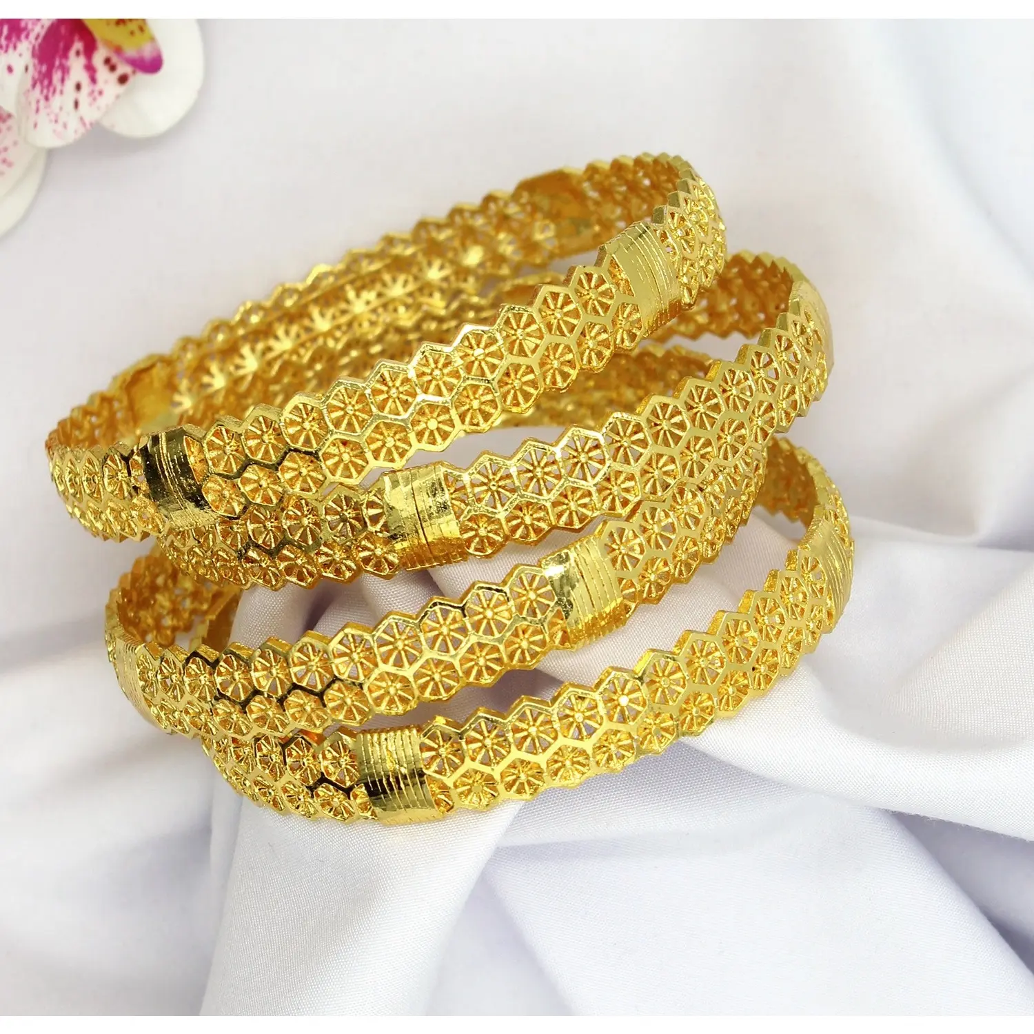 fashion jewelry bracelets bangles Designer Gold plated Trendy Pure Brass Indian Bangles Set Dubai jewellery for women