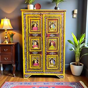 Handmade Ethnic Decor Chest Traditional Luxury Midcentury Antique Wood <b>Sideboard</b> for Living Room or Home Bar - Product Image 2
