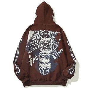 Hip Hop Veste À Capuche Y2K Grunge Crâne Squelette Os Imprimer Emo Zip Up Sweats À Capuche homme hoodi Casual Punk Gothique Vêtements - Product Image 2