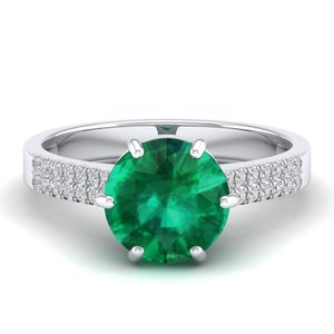 Anillo de Piedra Preciosa Esmeralda de Corte Brillante Redondo de Plata de Ley 925 de Alta Calidad REYES, 2.75 Quilates, Joyería de Moissanita con Certificado GRA de Lujo - Product Image 1