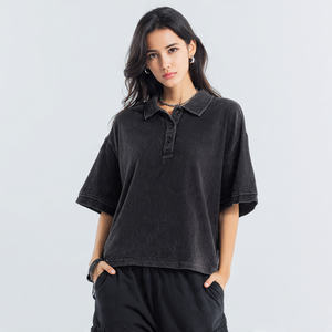 Chemise pour femme en tissu délavé à l'acide, épaules tombantes, style streetwear, coupe ample, écologique, lavage vintage - Product Image 3